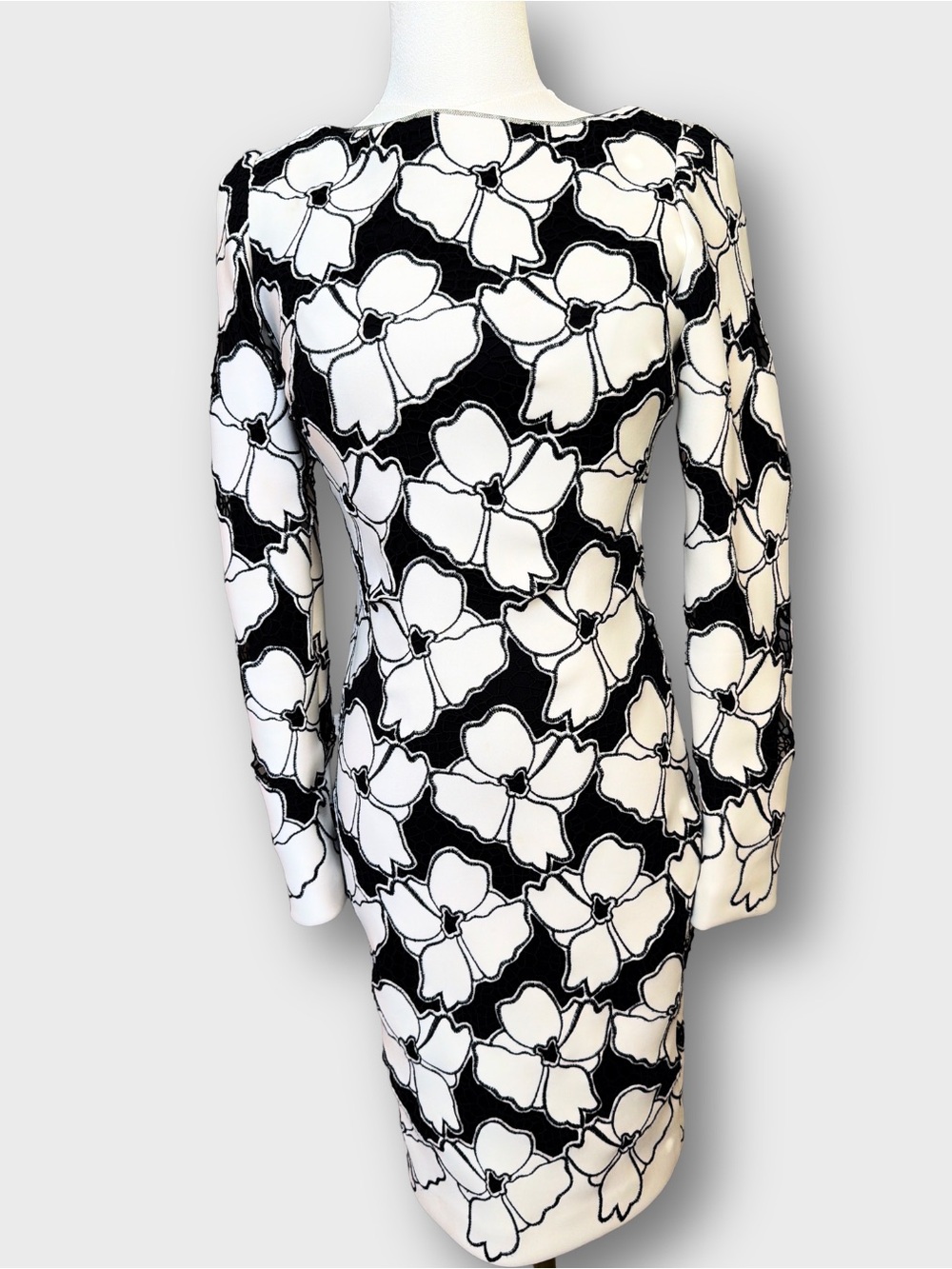REISS Lottie Lace Black & White Floral Bodycon Dress Size 0